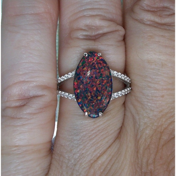 925 STERLING SILVER Lab Created Black Opal CZ Ring - Picture 11 of 16